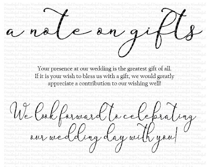 Wedding Printable - Gift Card or Sign - Wishing Well Invitation Insert - 4x6 or 8x10 Default or Can be Sized