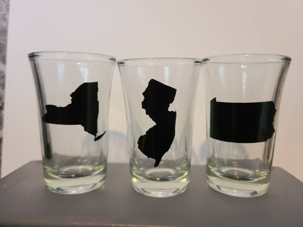 State Shot Glass - etched or vinyl - All States Available - New Jersey - New York - Pennsylvania