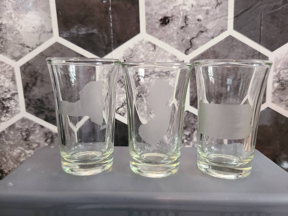 State Shot Glass - etched or vinyl - All States Available - New Jersey - New York - Pennsylvania