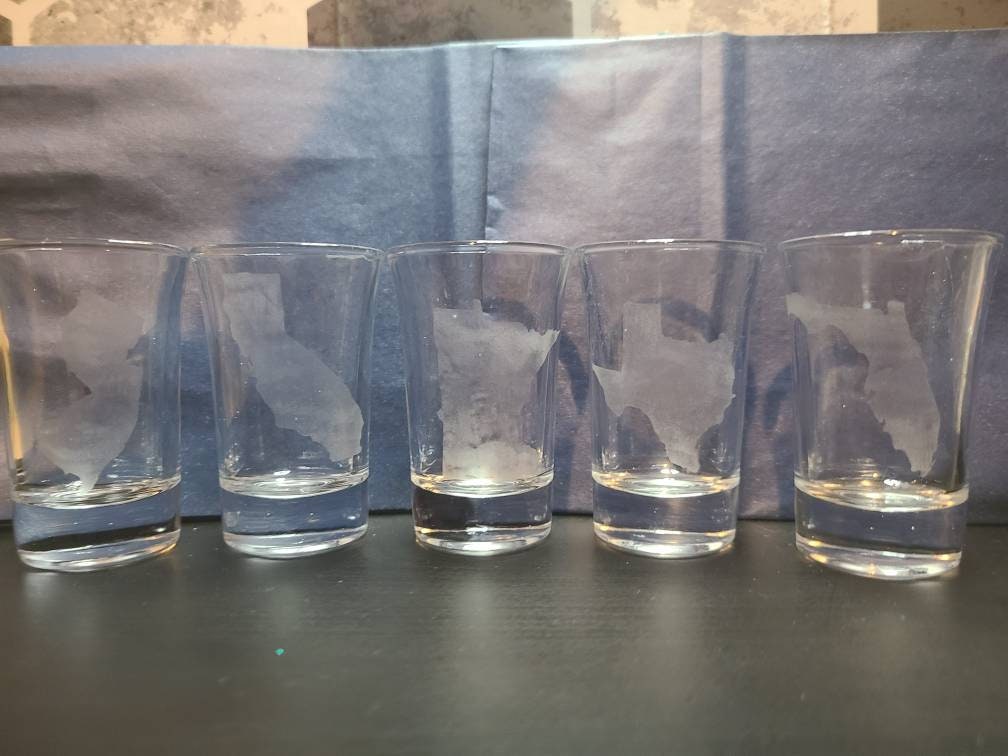 State Shot Glass - etched or vinyl - All States Available - New Jersey - New York - Pennsylvania