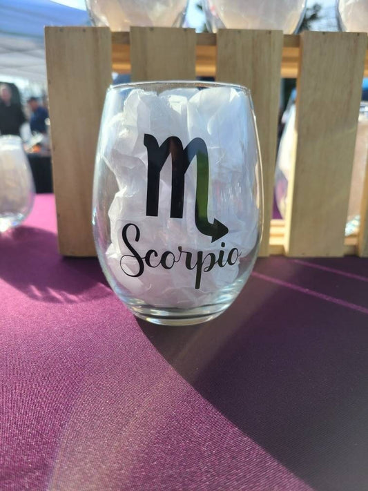 Zodiac Stemless Wine Glass - Aries, Aquarius, Gemini, Cancer, Leo, Libra, Taurus, Scorpio, Sagittarius, Pisces, Gemini, Capricorn - Birthday