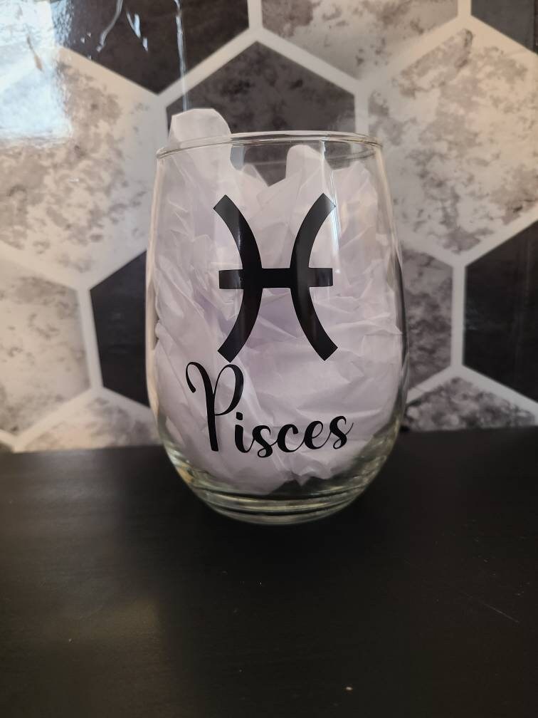 Zodiac Stemless Wine Glass - Aries, Aquarius, Gemini, Cancer, Leo, Libra, Taurus, Scorpio, Sagittarius, Pisces, Gemini, Capricorn - Birthday