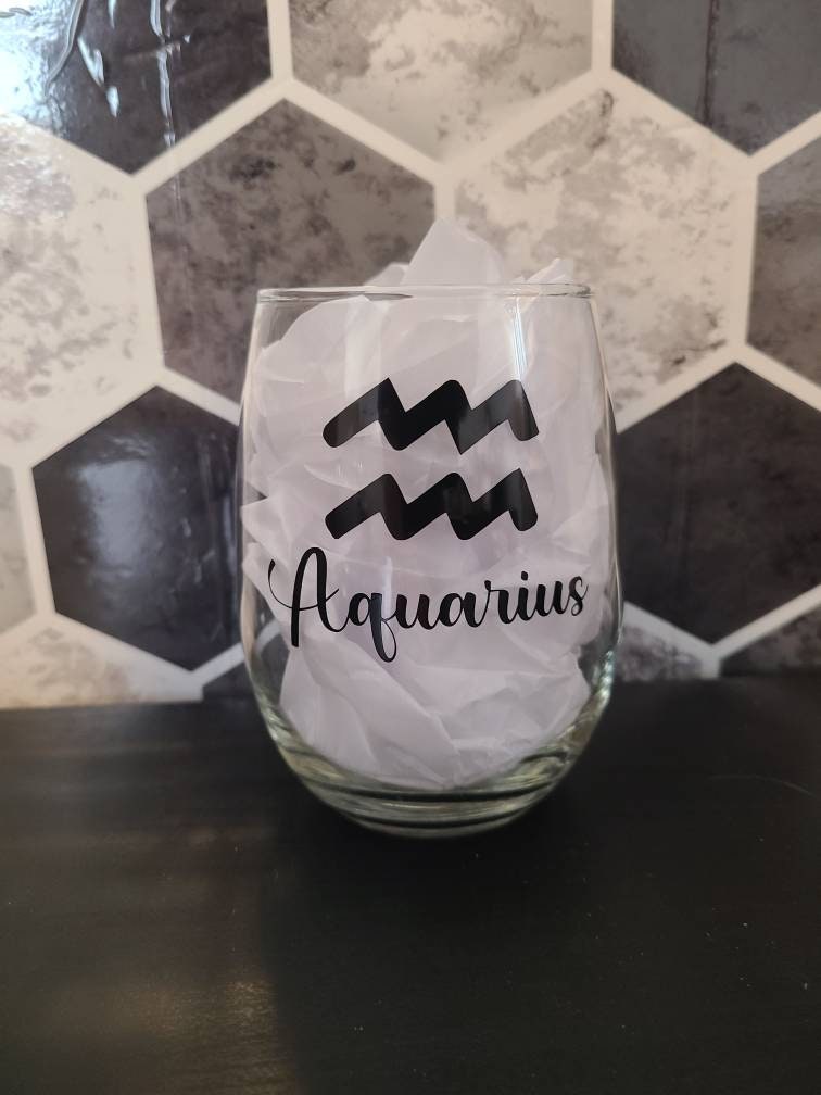 Zodiac Stemless Wine Glass - Aries, Aquarius, Gemini, Cancer, Leo, Libra, Taurus, Scorpio, Sagittarius, Pisces, Gemini, Capricorn - Birthday