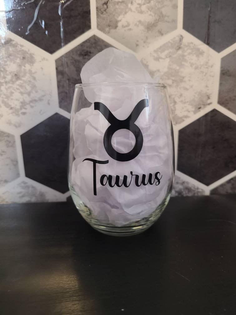 Zodiac Stemless Wine Glass - Aries, Aquarius, Gemini, Cancer, Leo, Libra, Taurus, Scorpio, Sagittarius, Pisces, Gemini, Capricorn - Birthday