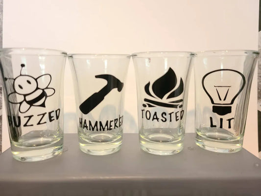 Set of 4! Buzzed - Lit - Hammered - Toasted