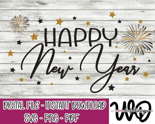 Happy New Year SVG Digital Cut File PNG PDF - Commercial Use Allowed