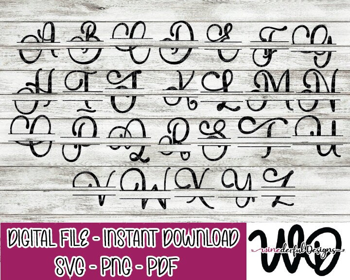 Split Monogram Alphabet 26 Individual SVG Digital Cut File PNG - Letters - A-Z - Commercial Use Allowed