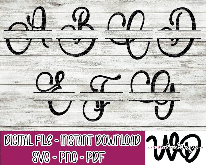 Split Monogram Alphabet 26 Individual SVG Digital Cut File PNG - Letters - A-Z - Commercial Use Allowed