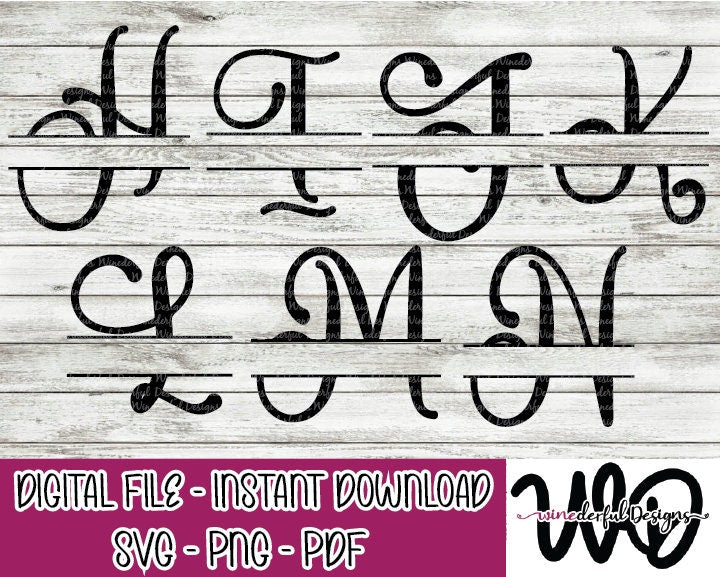 Split Monogram Alphabet 26 Individual SVG Digital Cut File PNG - Letters - A-Z - Commercial Use Allowed