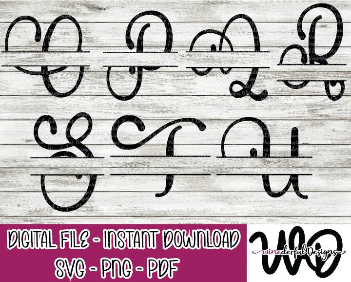 Split Monogram Alphabet 26 Individual SVG Digital Cut File PNG - Letters - A-Z - Commercial Use Allowed